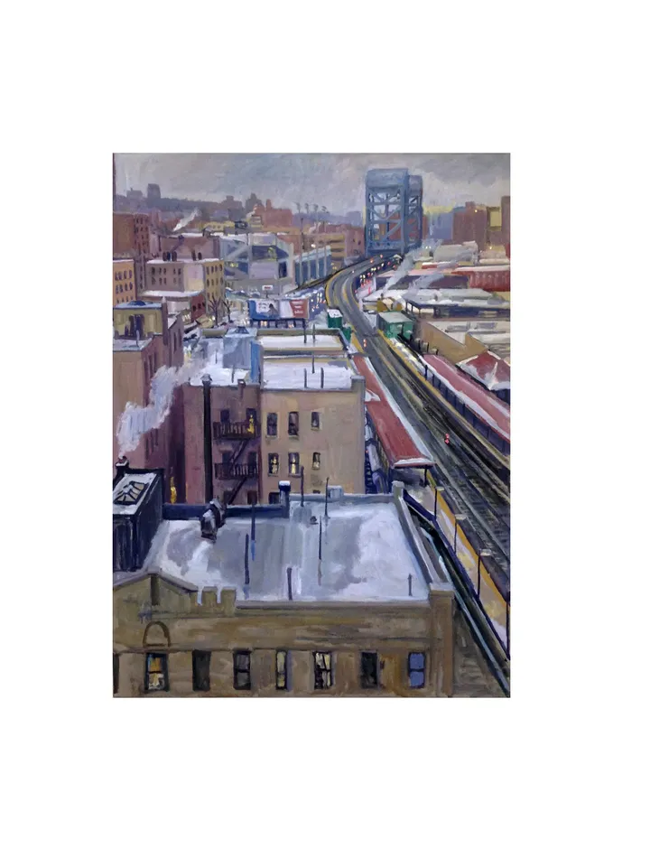 Large New York Cityscape Painting -Snowy Rooftops/NYC- 27x36 Oil on Canvas, American Realist Urban Winter Scene, Signed Original