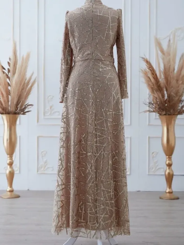 Parıltı brick gold embroideredAhunare Wedding Dress, Muslim Evening Gown, Nikah, Islamic Wedding, Engagement, Bridesmaid, Maxi Dress