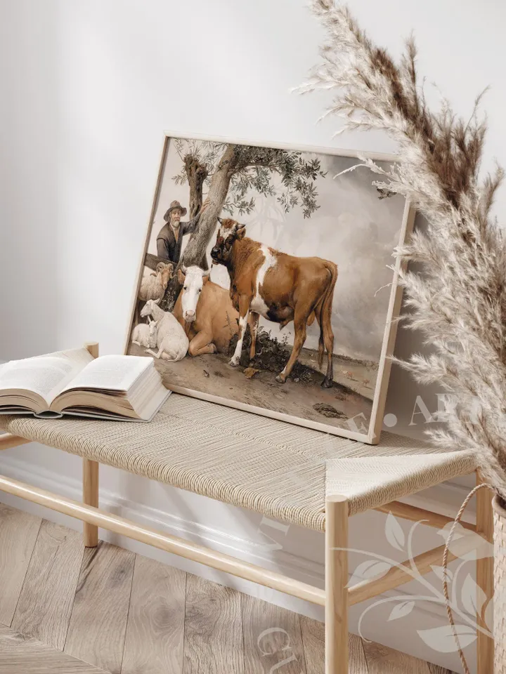 Landscape With Cows Vintage Painting, PRINTABLE Art, Country Farmhouse Home Decor Downloadable | 124