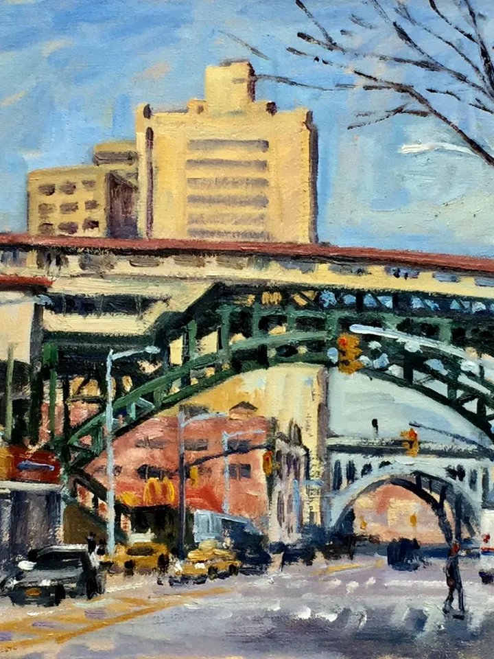 Original New York Cityscape Painting - W 125th St and Broadway/Subway Station/NYC - 12x16 Oil on Linen, Signed Urban Impressionist Fine Art