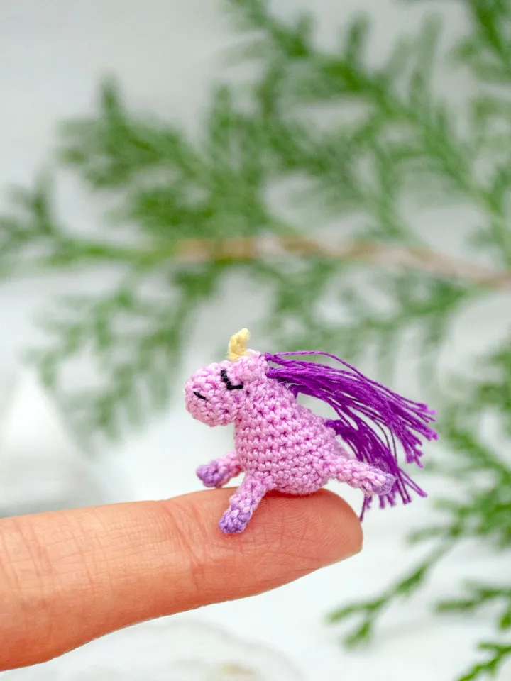 Tiny Pink UNICORN with lilac mane Crochet Unicorn Fairy miniature pony Micro toy for Mini Blythe Mini horse for Doll