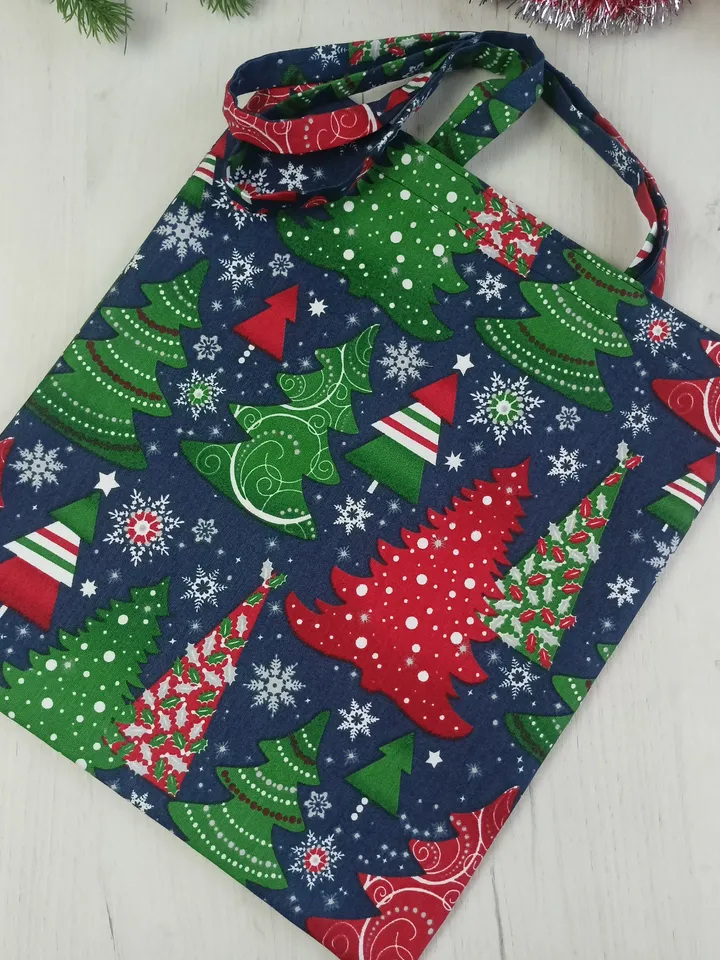 Christmas tote bag, winter eco bag, custom tote bag aesthetic, reusable grocery bag, mini tote handbag, gift bag