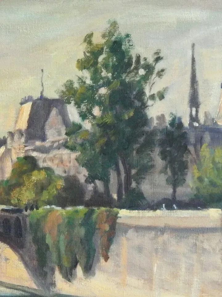 Original Paris Landscape Painting - The Seine - 15x21 Oil on Canvas, Plein Air Impressionism, Signed Original Vintage Fine Art 1985