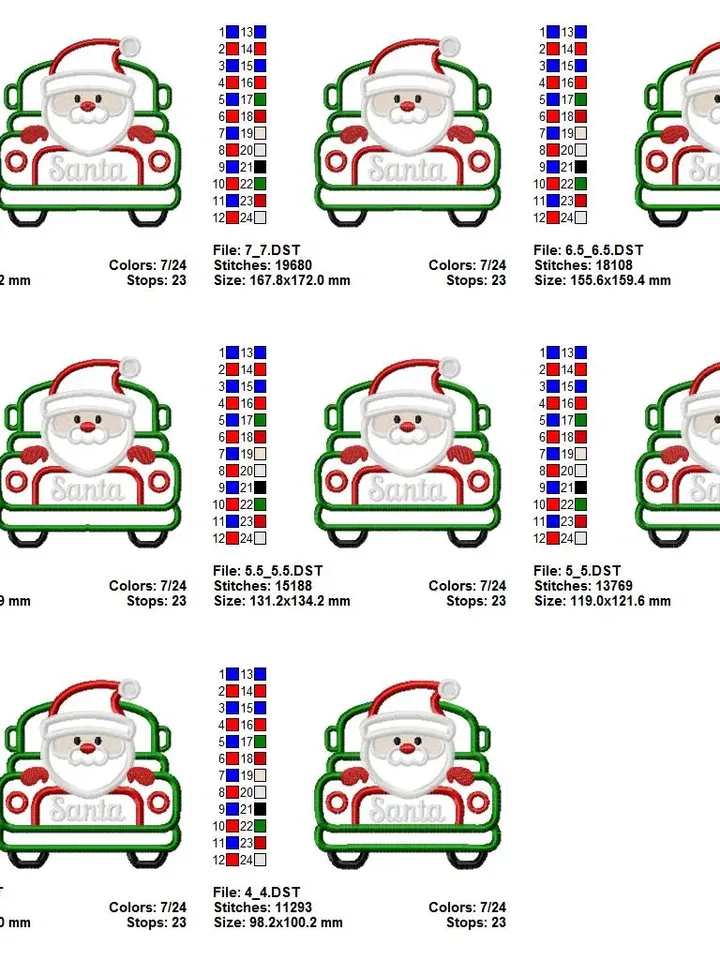 Merry Christmas truck Santa Retro Truck Monster Truck Santa Kids Design applique for Machine Embroidery