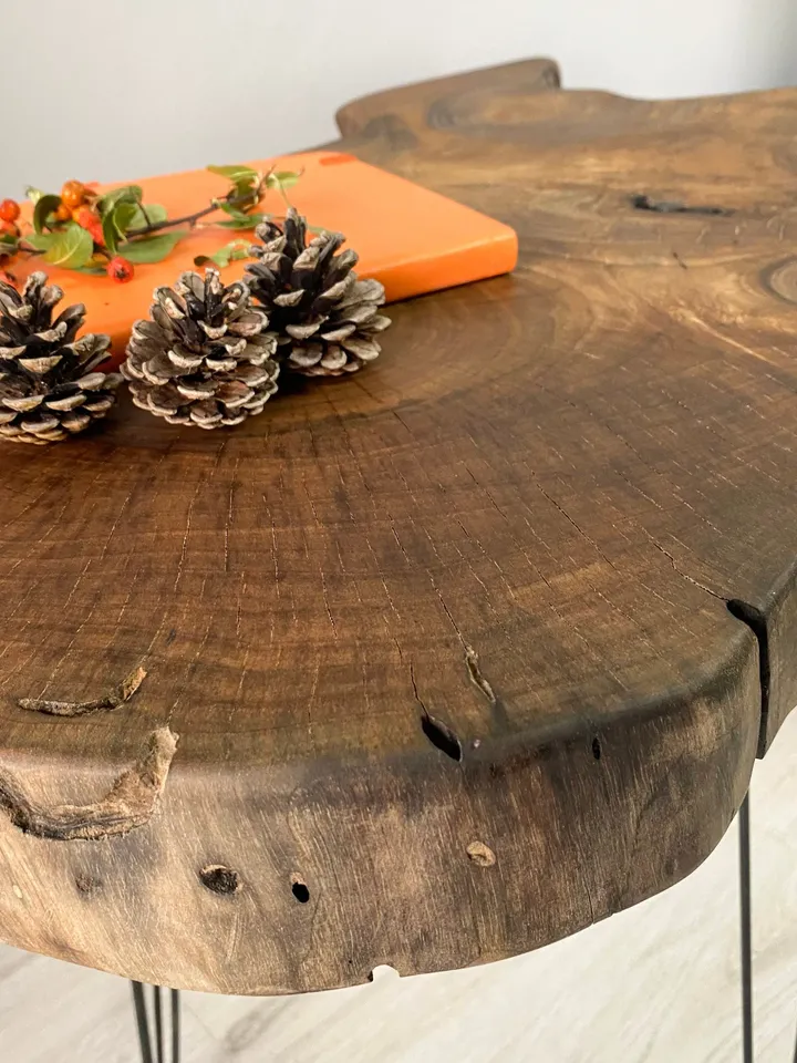 Walnut Wood Coffee Table, 28" Live Edge Coffee Table, Farmhouse Coffee Table, Mid Century Modern Coffee Table