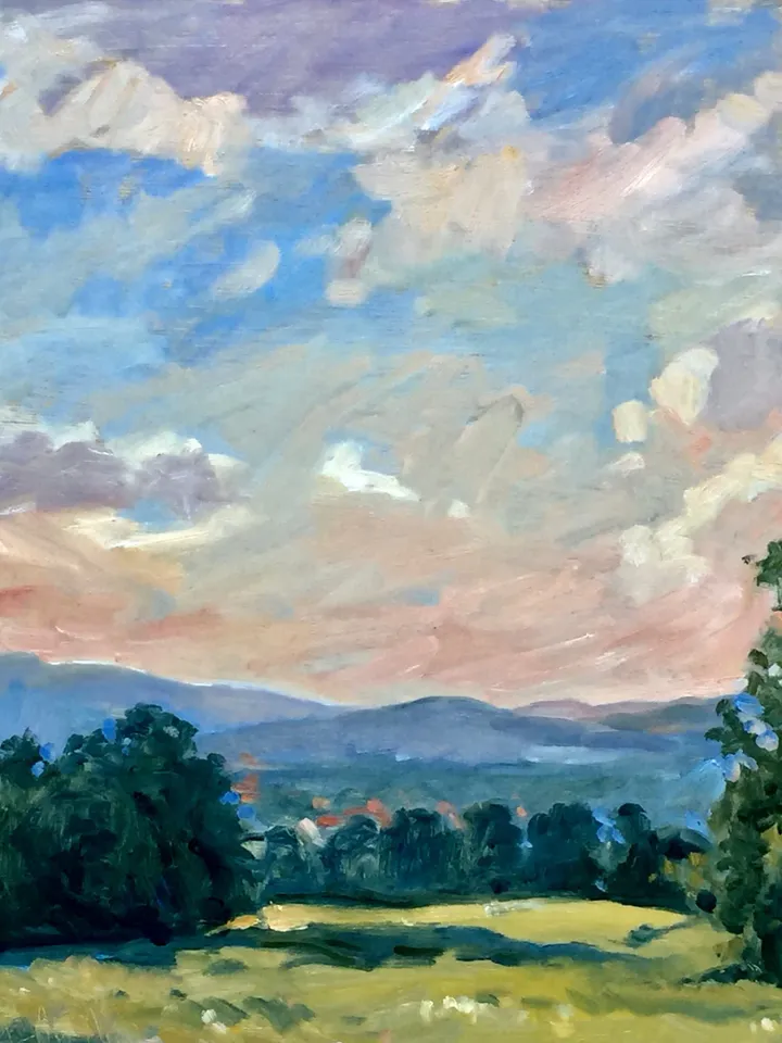 16x20 Sunset Landscape Painting - Day's End/Berkshires- Large Oil on Panel, Plein Air Impressionism, Signed Original American Fine Art