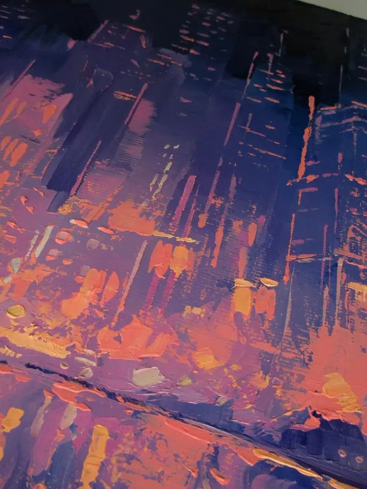 ORIGINAL OIL PAINTING on Canvas, Night City Original Painting Modern Original Art by "Walperion Paintings"