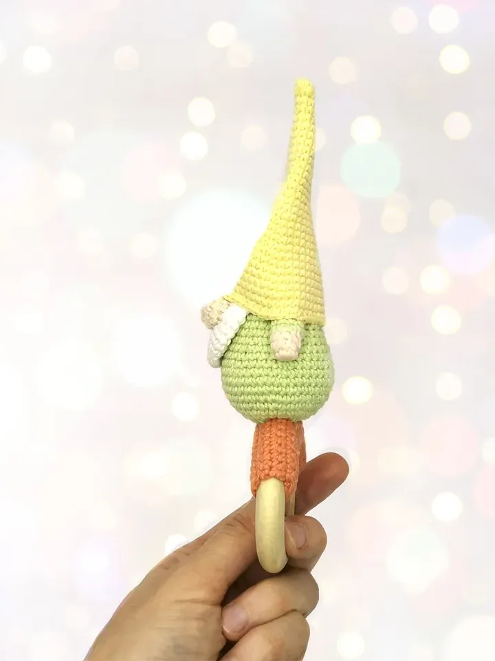 Gnome baby rattle, Easter ornament gnome, spring gnome amigurumi toy, Easter gift, PDF crochet pattern