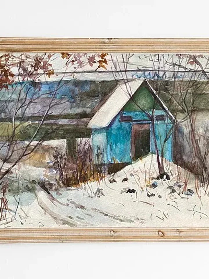 Morning Scene in the Winter Forest Original painting watercolor art wall artwork