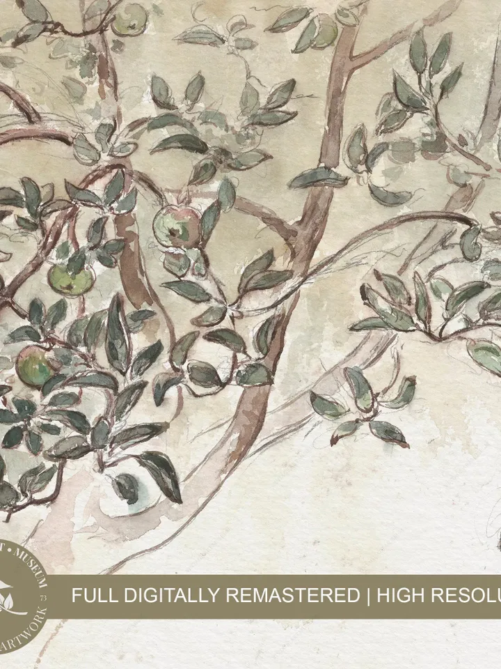 Apple Tree Painting, Vintage Watercolor Fruit Branch, Modern Farmhouse Kitchen Wall Decor, Digital Download Printable Art | # 104