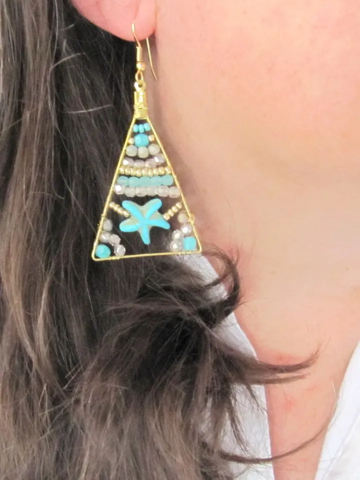 Handmade boho earrings, long earrings, hippie style earrings, summer earrings, bohemial cristal beads jewelry, blue jewelry