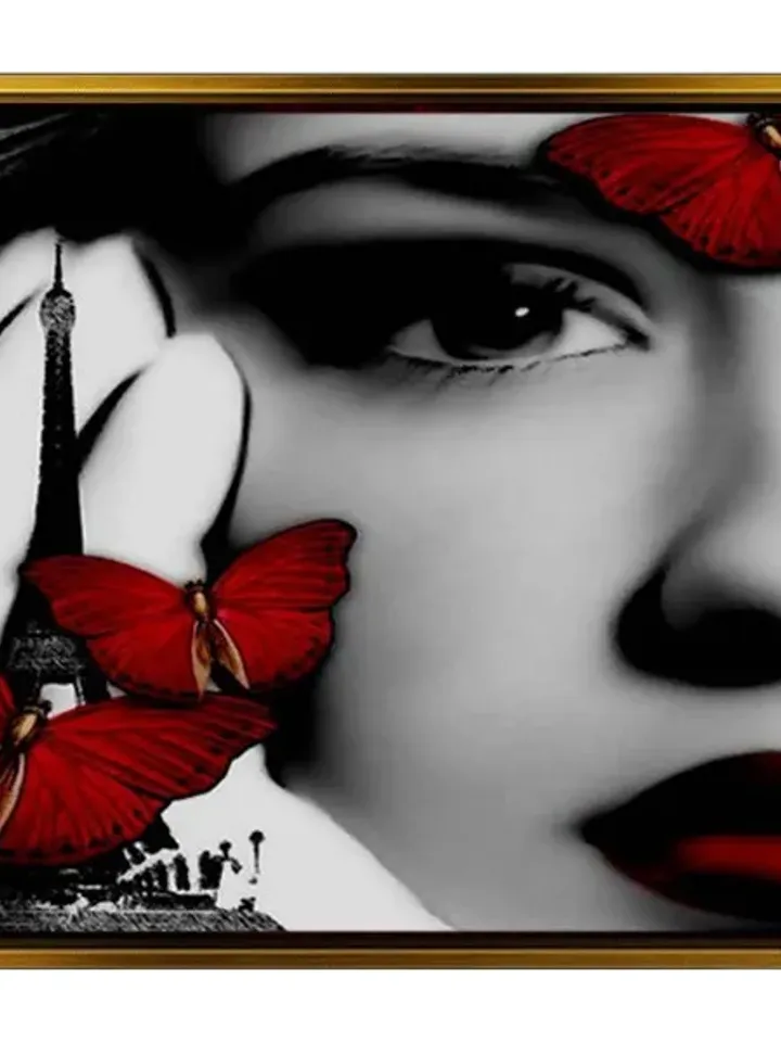 Butterfly and Woman Print on Canvas , Floating Frame Option, Modern Wall Art, Extra Large Canvas Wall Art