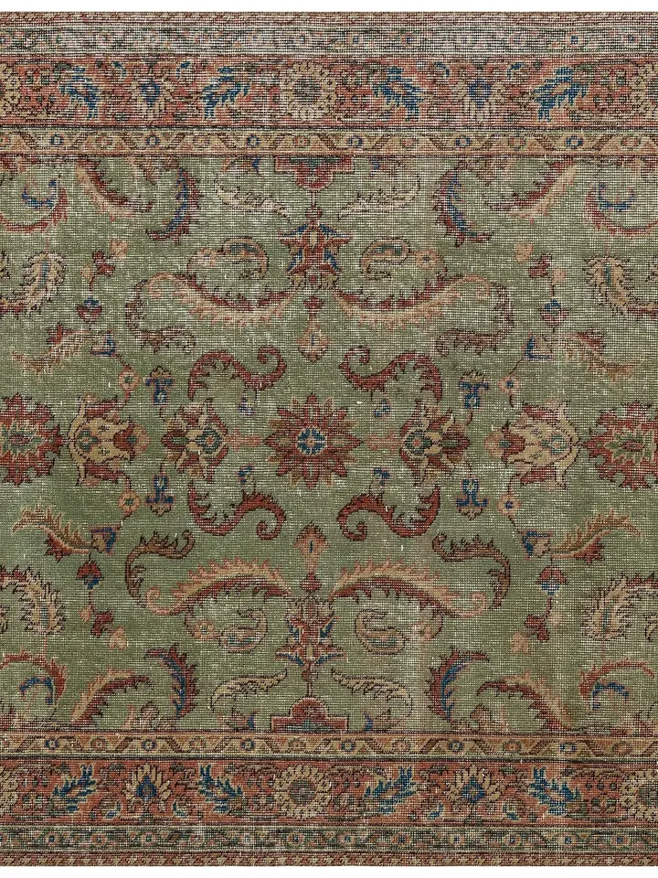 Elevate your decor with a unique 5x8 ft vintage green Turkish rug - handwoven to perfection for a touch of timeless elegance!