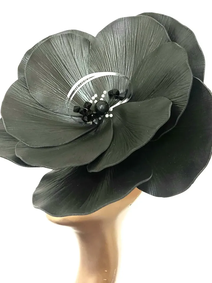 Giant anemone hat Black fascinator Derby headpiece Flower headband Church hat Flower hairpins Gothic style Halloween costume