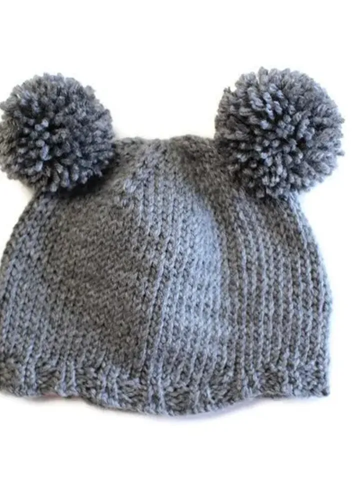 Double Pom Pom Beanie Hat, Pom Winter Beanie, Winter Accessories for Boys and Girls, Gifts for Her, Fur Fluffy Pom-Poms, Unisex Knit Beanie