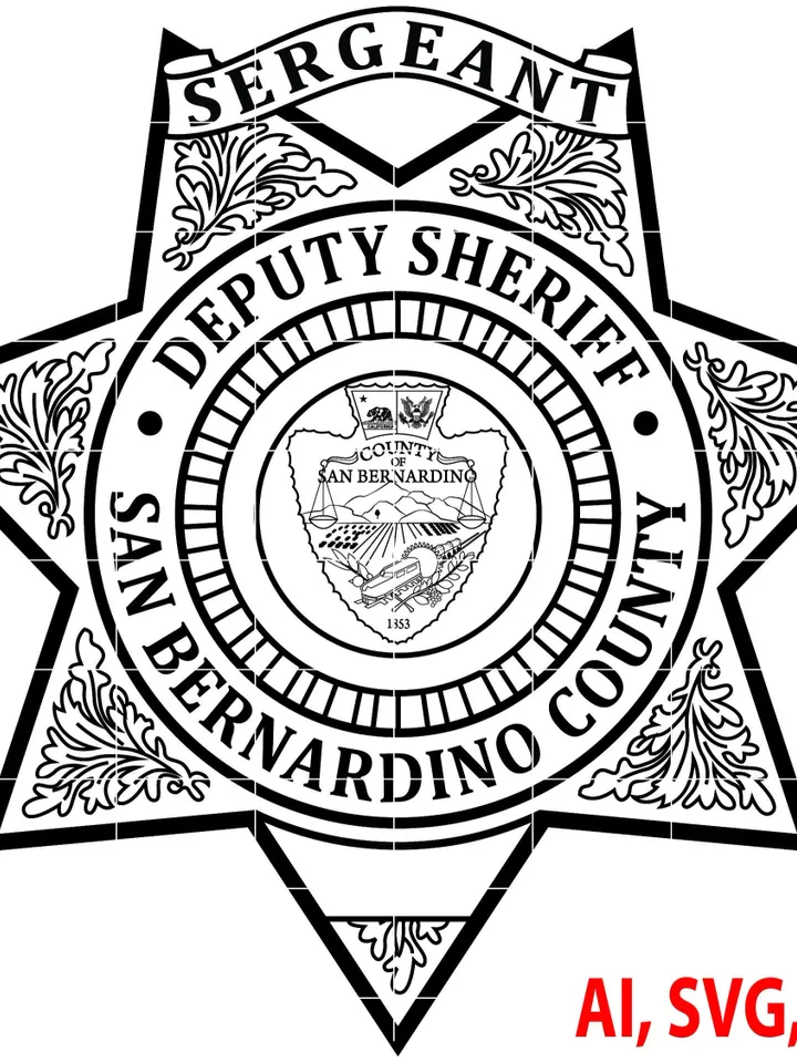 Sheriff Badge, San Bernardino County Deputy Sheriff Sergeant Badge, Logo, Seal, Custom, Ai, Vector, SVG, DXF, PNG, Digital