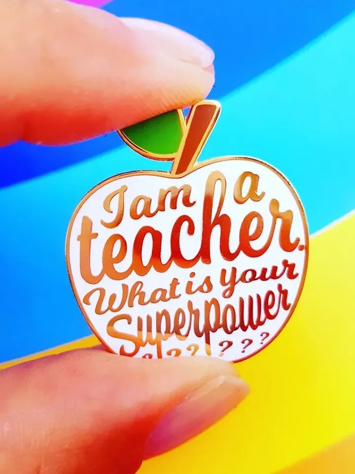 Teacher enamel pin black apple gift idea. Great as appreciation gift for teacher on national teachers day