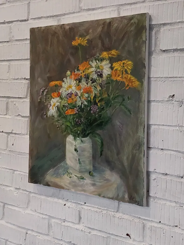 Oil painting flowers chamomile original art