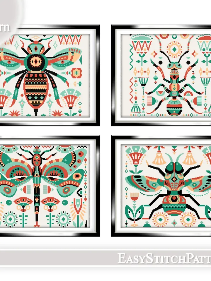 Fly Cross Stitch Pattern. Folk cross stitch. Insects cross stitch. Scandinavian cross stitch.