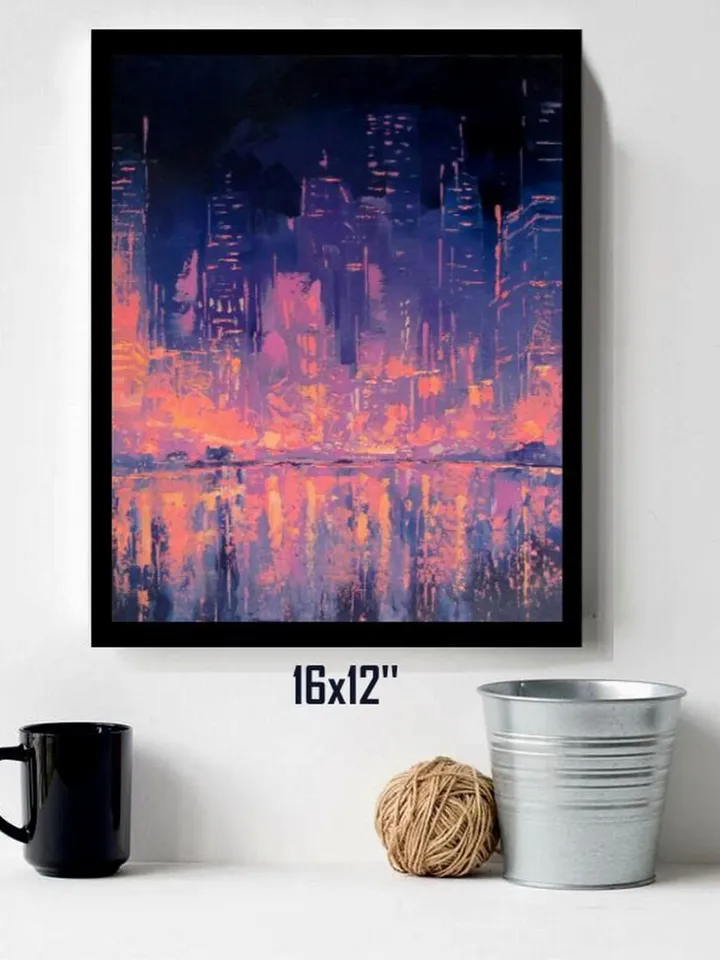 ORIGINAL OIL PAINTING on Canvas, Night City Original Painting Modern Original Art by "Walperion Paintings"