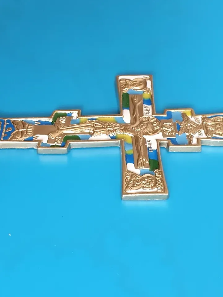 Orthodox cross ancient cross of 19 century brass enamel free shipping