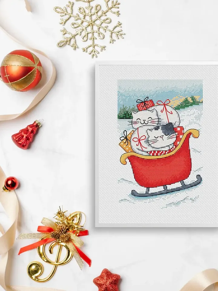 Christmas Cats Cross stitch pattern PDF, Merry Christmas pattern, Cute Cats Cross Stitch, Holiday Winter Decor Design PDF File