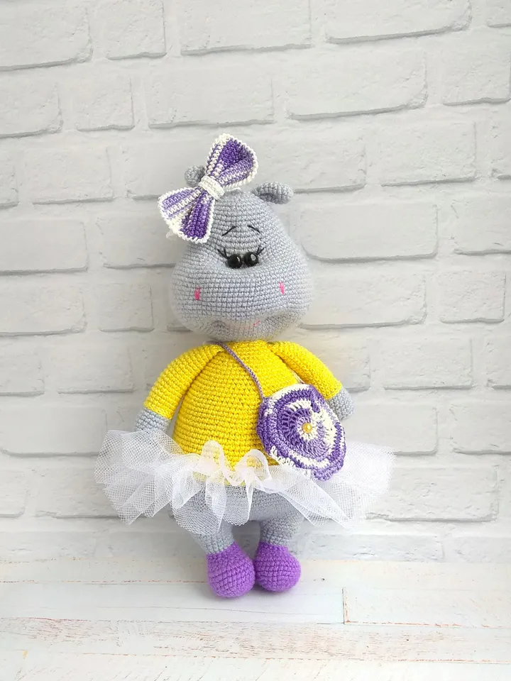 Gray knitted hippo Baby toy Zoo animals Cute hippopotamus Safari nursery decor