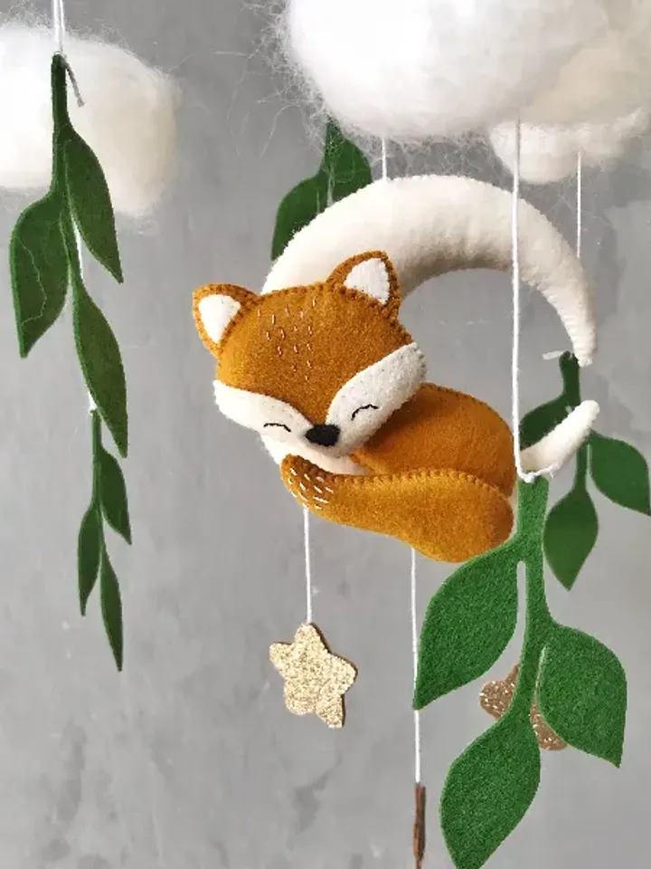 Fox on the Moon baby mobile neutral nursery Woodland mobile baby Forest crib mobile