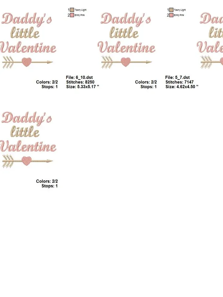 Daddys little Valentine Valentines Day Design applique for Machine Embroidery
