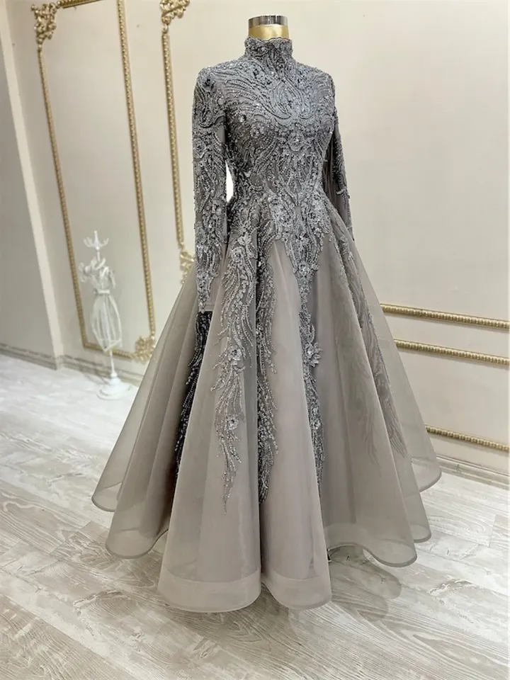 AHUNARE HIJAB - Lal Smoked Embroidered Wedding Dress, Muslim Evening Gown, Nikah, Islamic Wedding, Engagement, Bridesmaid,