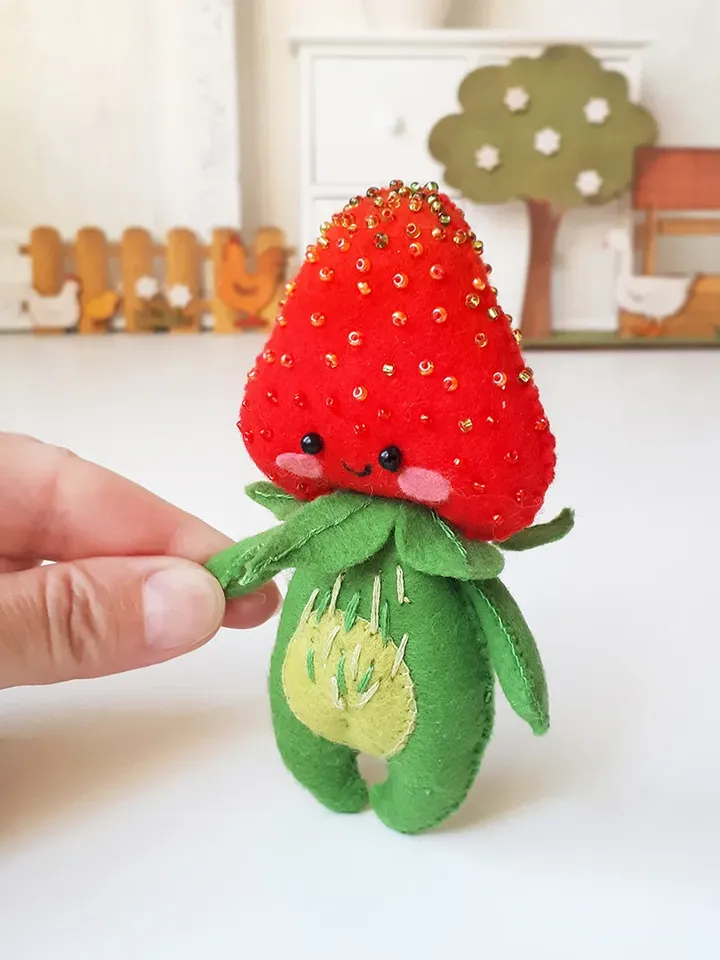 Strawberry toy stuffed and plushies patterns, Felt strawberry cute decor for nursery