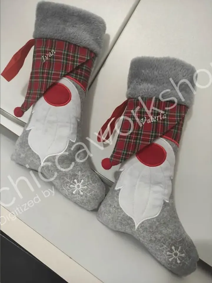 ITH Calza di Natale Gnomo - Ricamo a macchina