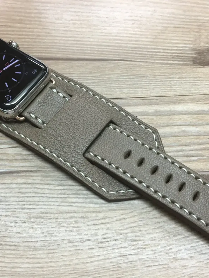 Apple Watch Band Strap, Apple Watch Titanium, Ceramic White, Full Bund Strap, Elephant Gray Leather Watch Strap, Apple Watch 44mm, 42mm