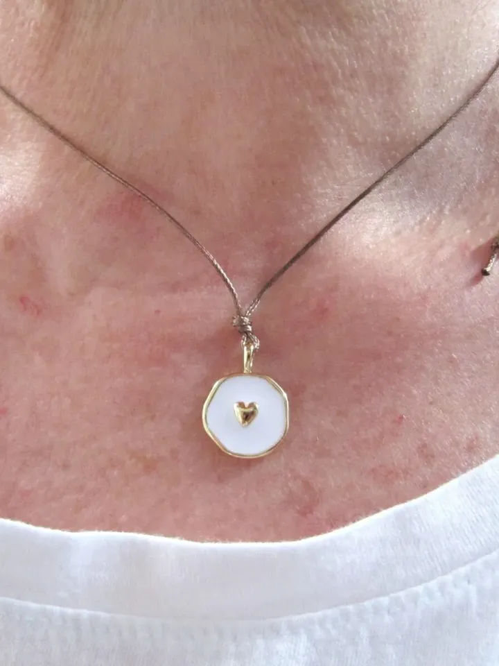 Chain white enamel with heart - gold plated necklace, love, happiness, friendship chain boho, Christmas gift women