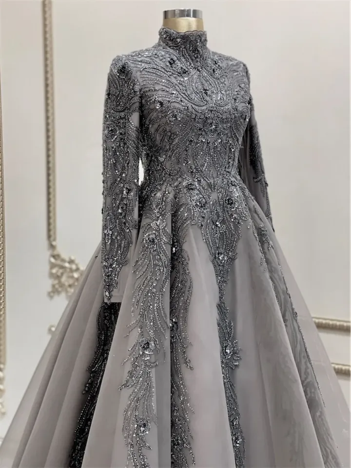 AHUNARE HIJAB - Lal Smoked Embroidered Wedding Dress, Muslim Evening Gown, Nikah, Islamic Wedding, Engagement, Bridesmaid,