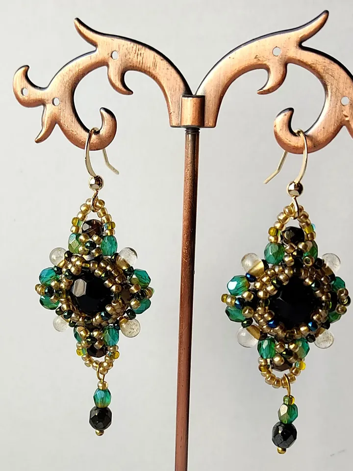 Black agate earrings beaded earrings dangle earrings boho earrings like vintage Victorian