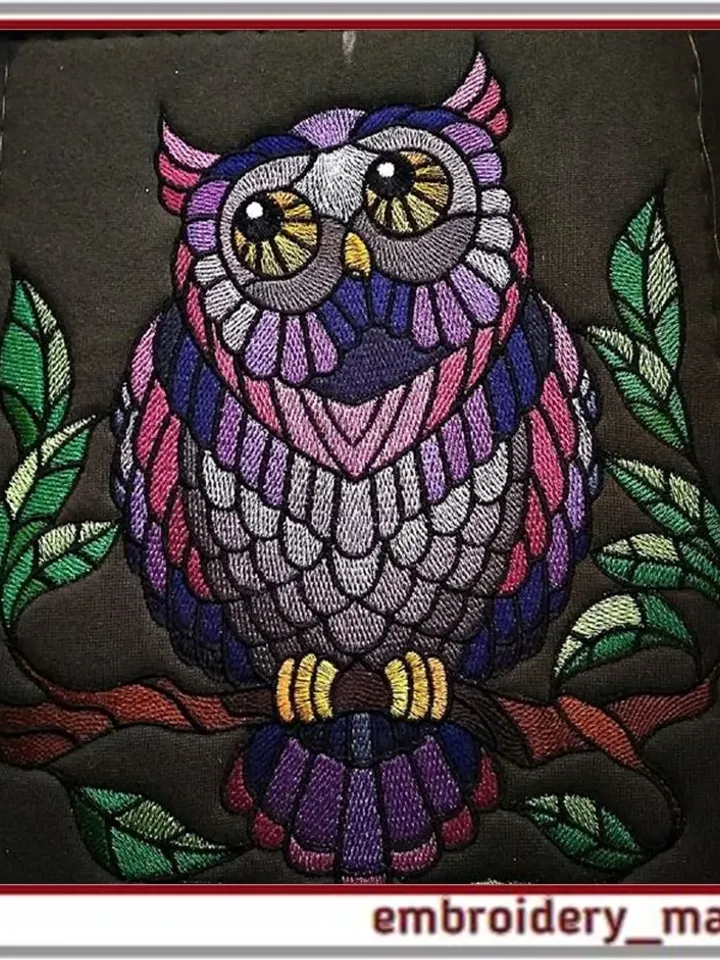Multi-colored owl machine embroidery design