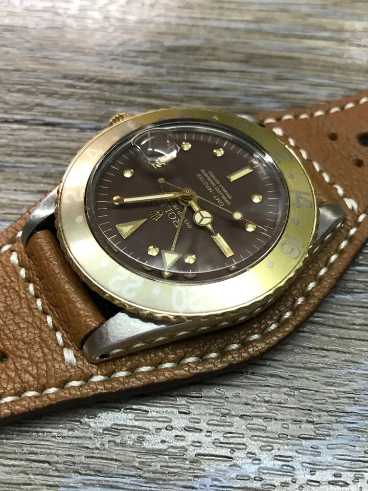 Handmade Leather watch band, Full bund strap, Leather Cuff watch Strap 20mm, Brown cuff watch band, Brogue pattern, leather watch band