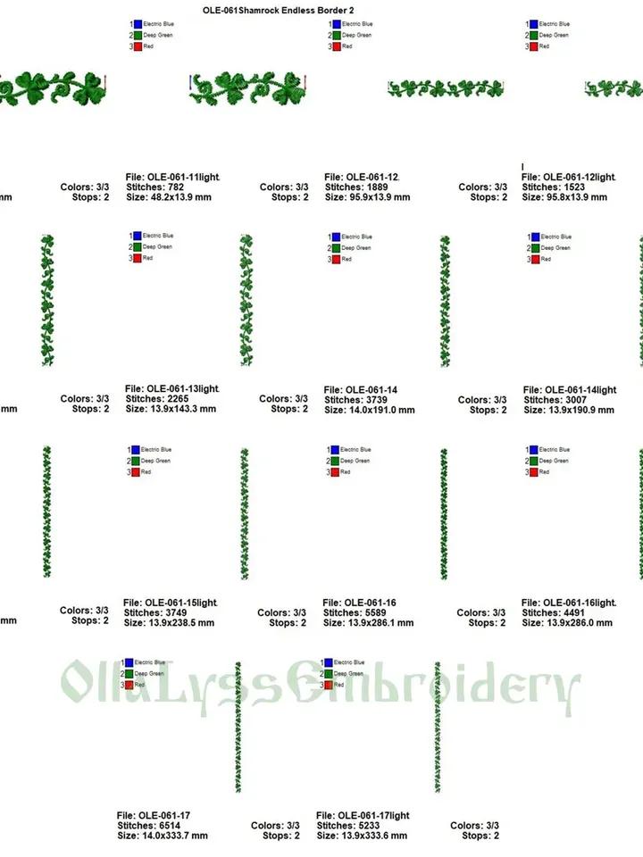 Delicate shamrock endless border embroidery design