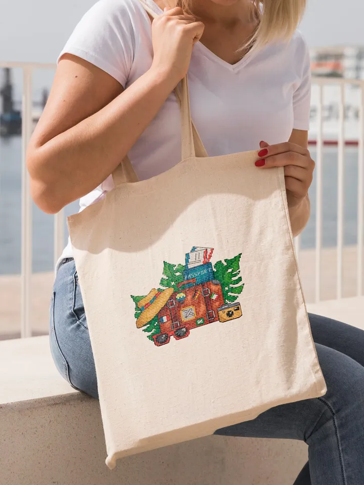 Travel Cross Stitch Pattern PDF, Suitcase Travel Cross Stitch, Vintage Travel Modern Cross Stitch, Easy Cross Stitch Travel