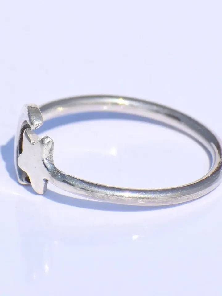Silver Star Ring, Silver Crescent Ring, 925 Silver Ring, Handmade Ring, Adjustable Ring, Silver Dainty Ring, Bohemian Ring, Stacking Jewelry