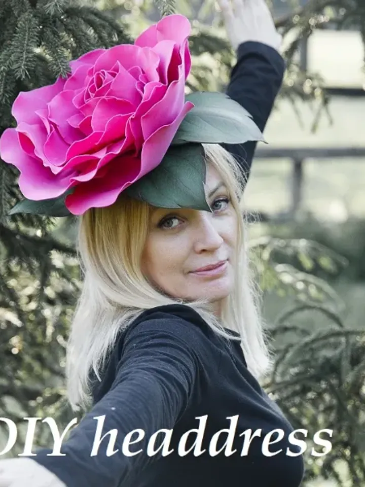 Diy giant flower fascinator Video tutorial create derby hat, lesson, templates, assembly instructions rose hairpin, big rose