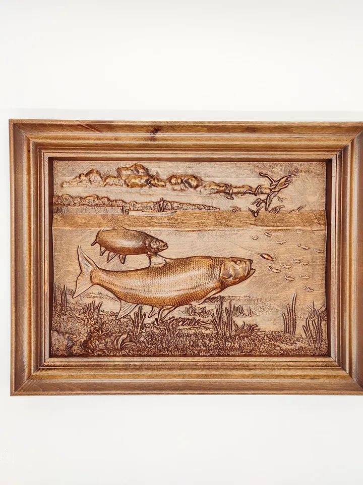 Vintage fishing decor, Fisherman gift, Fishing wall decor, Fishing decor art, Wooden wall decor, carved wood wall art, gift for men