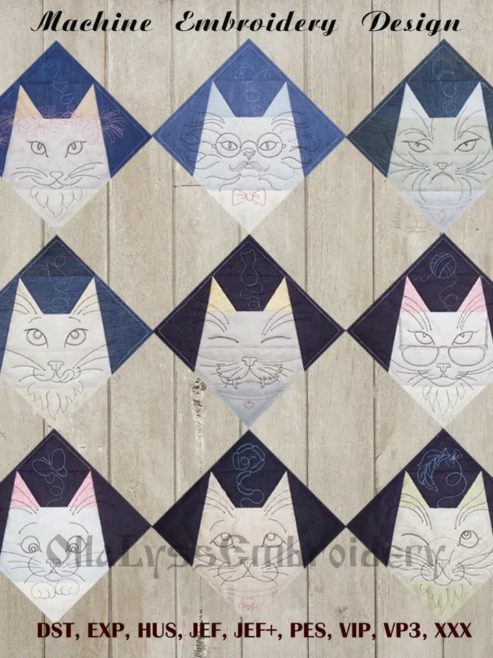 Cats Quilt Blocks 6x6 ITH machine embroidery designs