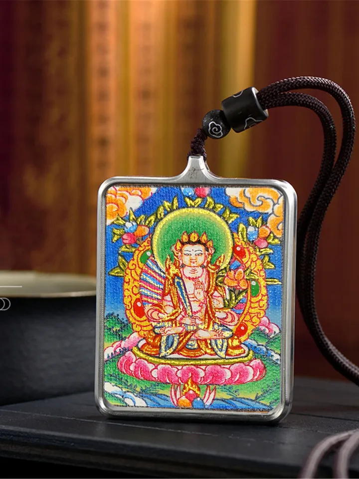 Gandhanra Handpainted Locket Thangka Amulet,Manjusri,Wisdom Buddha,Packed in Gau Shrine Box