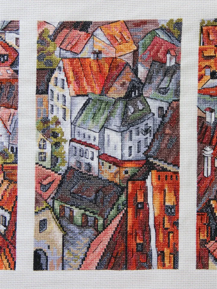 Prague picture. Finished cross stitch painting
