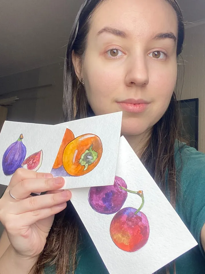 Persimmon fruit painting , original watercolor art, Small Artwork 4x6 inches