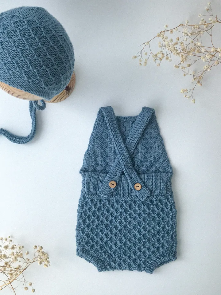 Pre-order, Soft romper and bonnet, Newborn cute set for photoshoot, knit costume for baby boy, boys outfit as prop