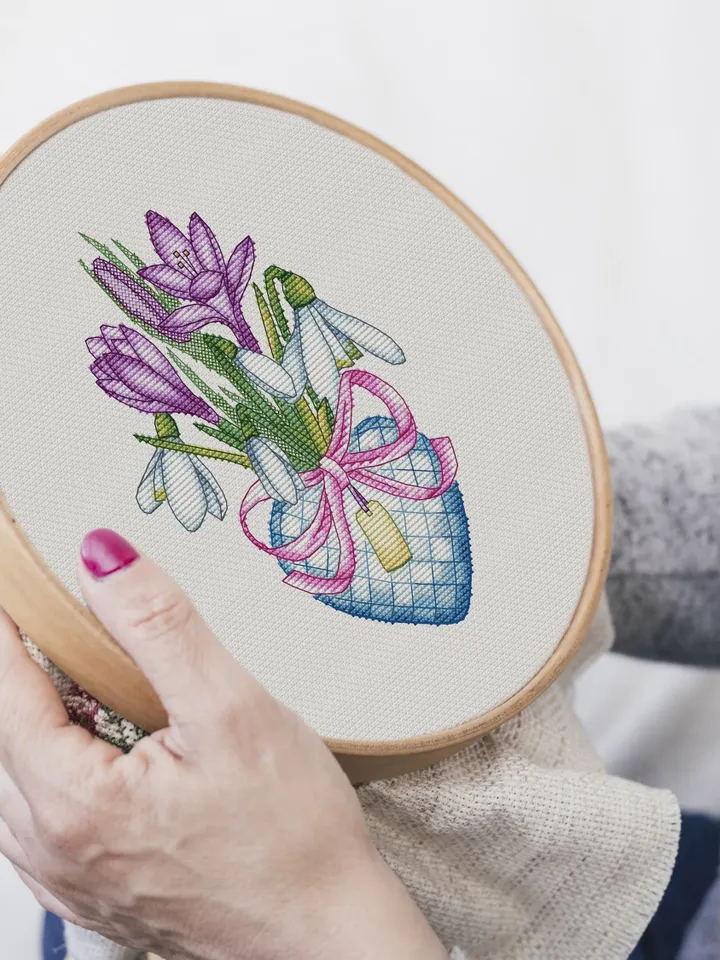 Flowers Cross Stitch Pattern, Spring Counted Cross Stitch, Cross Stitch Pattern Embroidery, Chart Printable PDF Instant Download