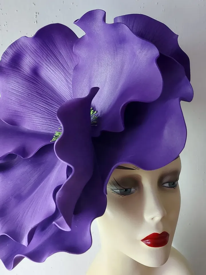 Giant purple fascinator Kentucky Derby Hat Wedding Headdress, Bridal headpiece Floral Hair Accessory Occasion hats